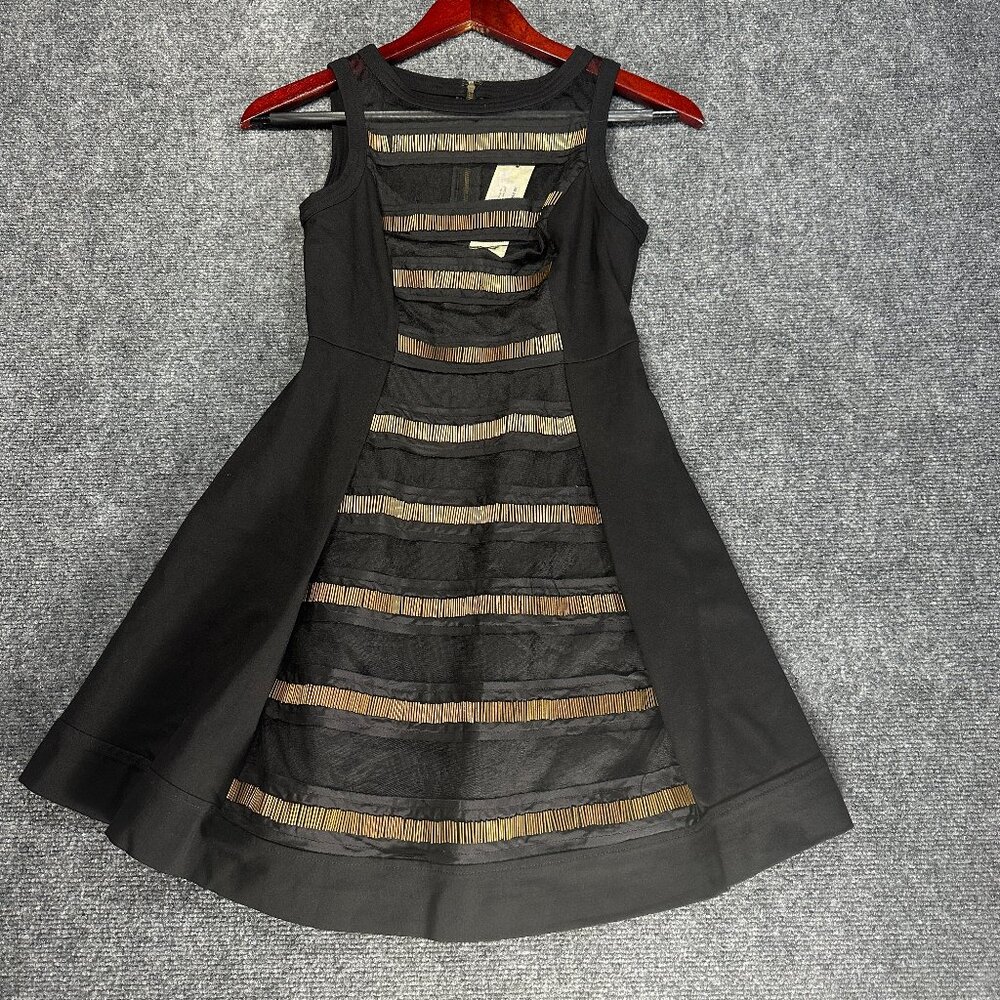 Tracy Reese Dress Womens 0 Black Stretch Gold Beaded Sleeveless A Line Zip NEW